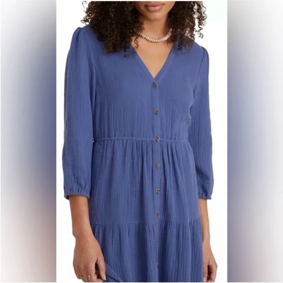 Marine Layer Willow Double Cloth Midi Dress in Periwinkle, M - Picture 3 of 13